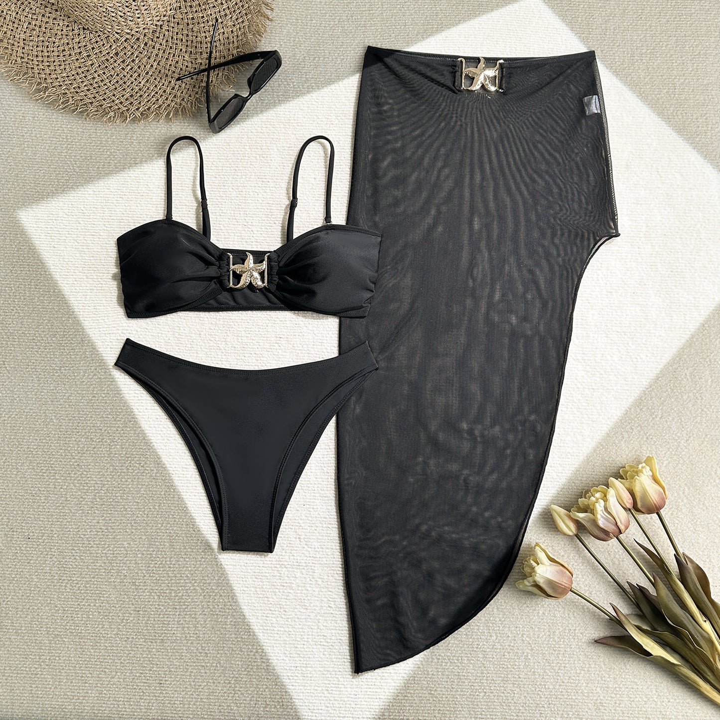 Golden Tides 3-Piece Swimsuit Collection- Black