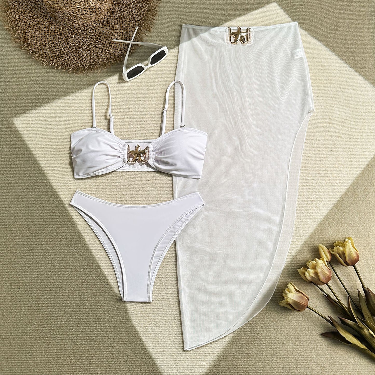 Golden Tides 3-Piece Swimsuit Collection- White